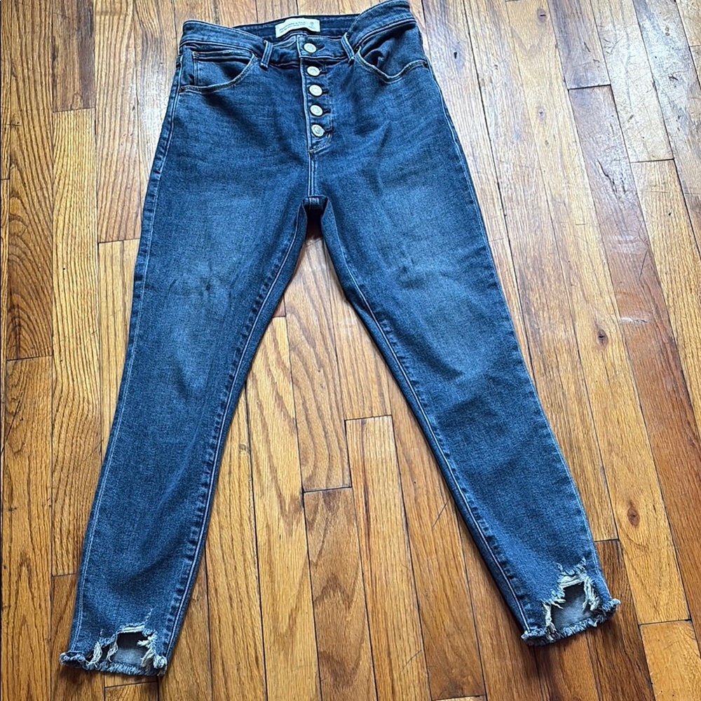 High-Waisted Distressed Blue Jeans